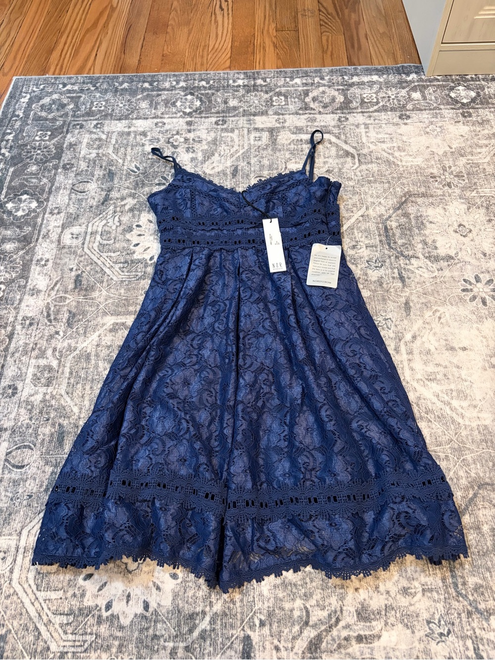 Nordstrom NSR Navy Lace Midi Dress with Spaghetti Straps